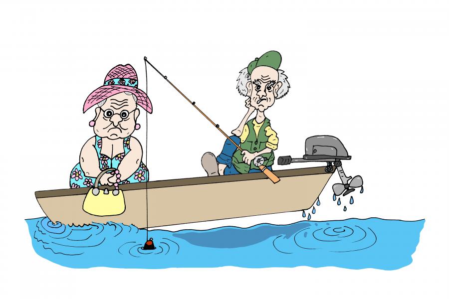 Oldsters Fishing on Boat Decal/Sticker - Click Image to Close