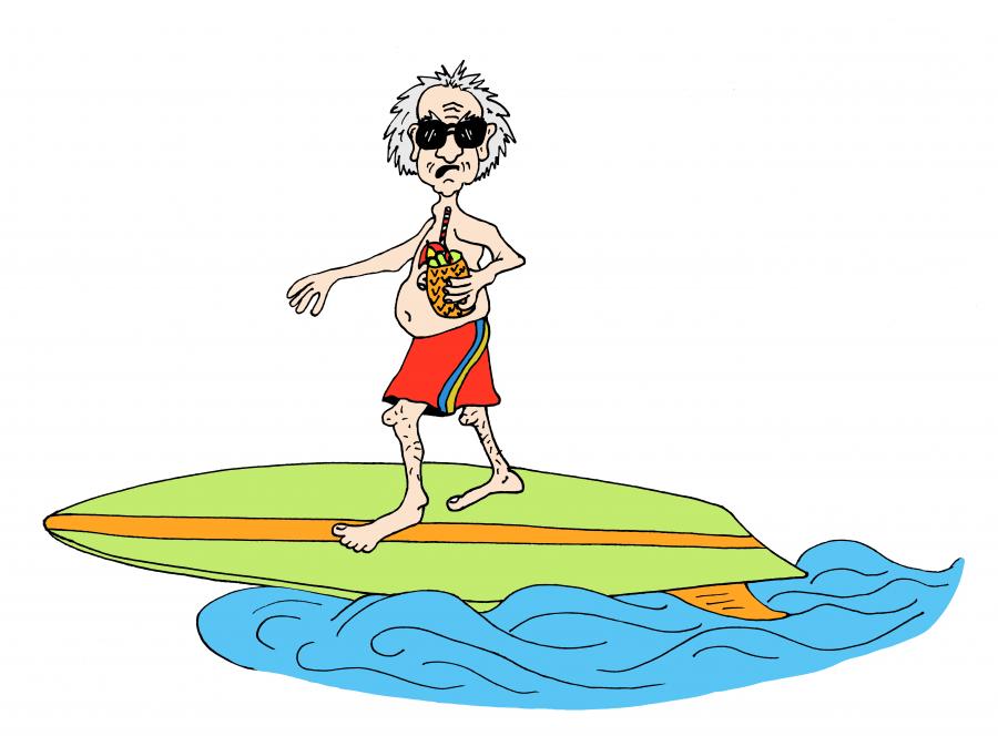 Old Man Surfing Decal/Sticker - Click Image to Close