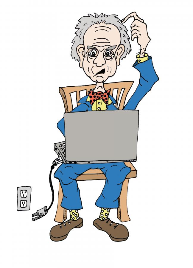 Old Man With Laptop Decal/Sticker - Click Image to Close