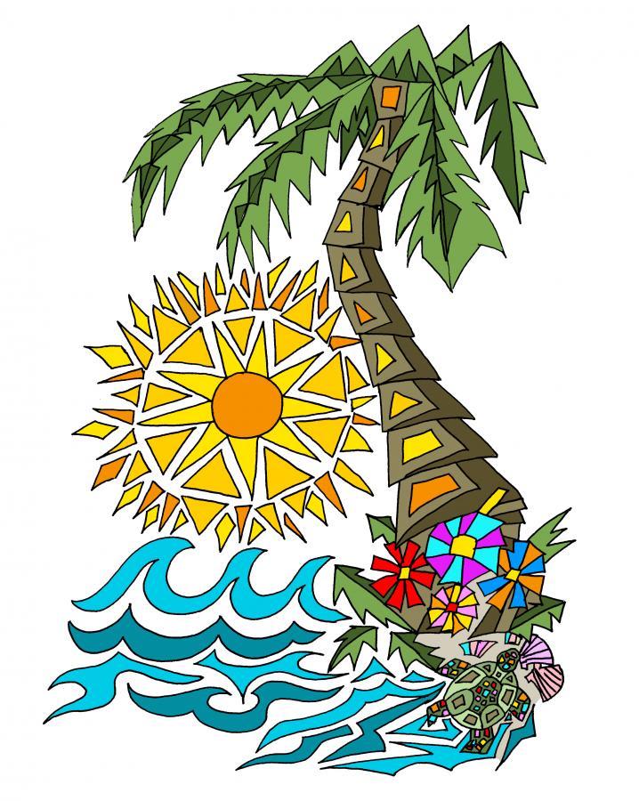Palm Tree and Sun Decal/Sticker - Click Image to Close