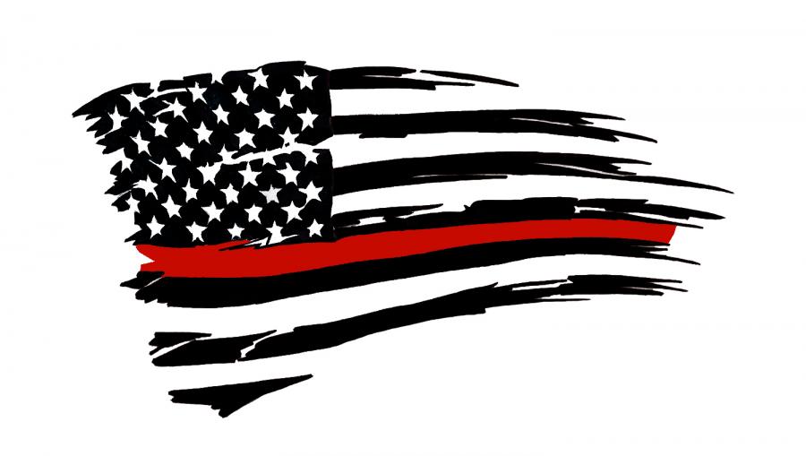 Tattered USA Flag - Red Line Decal/Sticker
