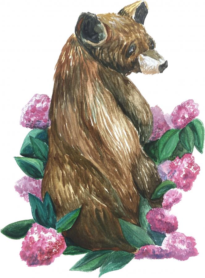 Bear with Pink Flowers Decal/Sticker - Click Image to Close
