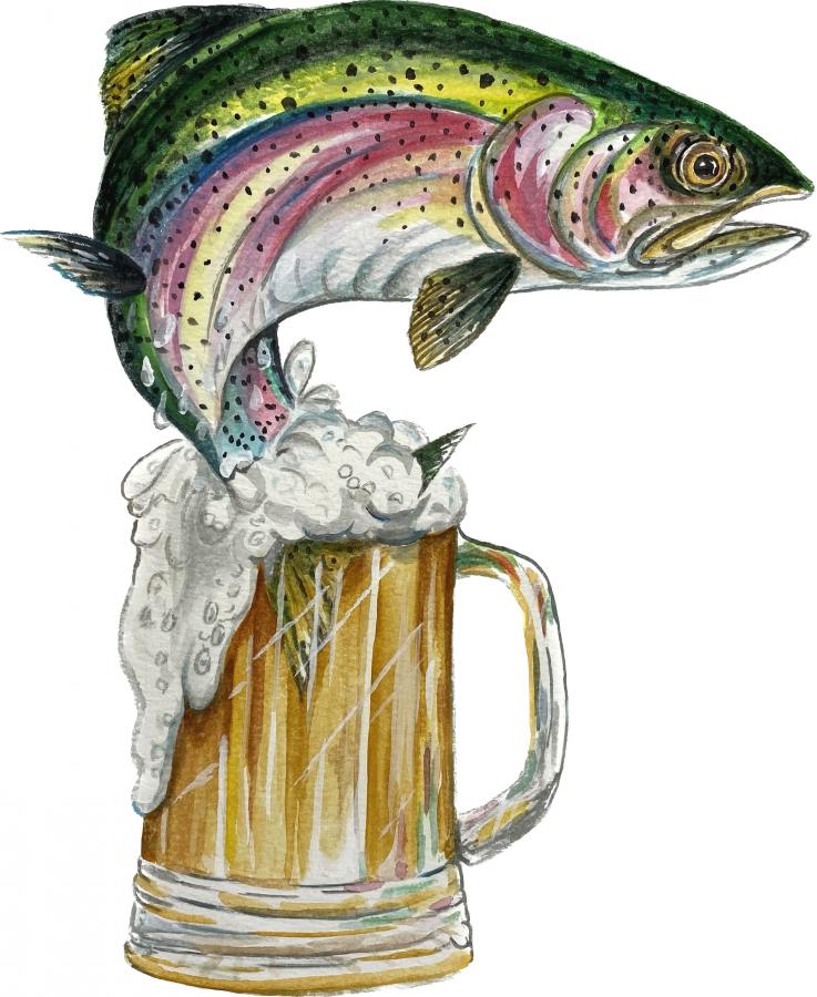 Rainbow Trout in Beer Mug Decal/Sticker - Click Image to Close