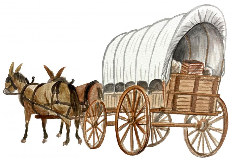 Covered Wagon with Horses Decal/Sticker - Click Image to Close