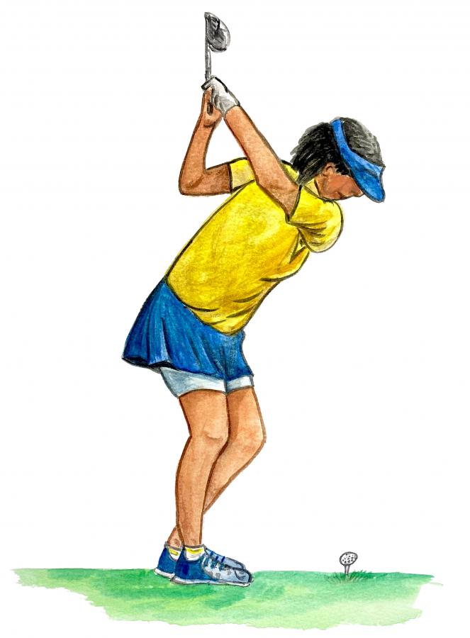 Female Golfer Teeing Off Decal/Sticker - Click Image to Close