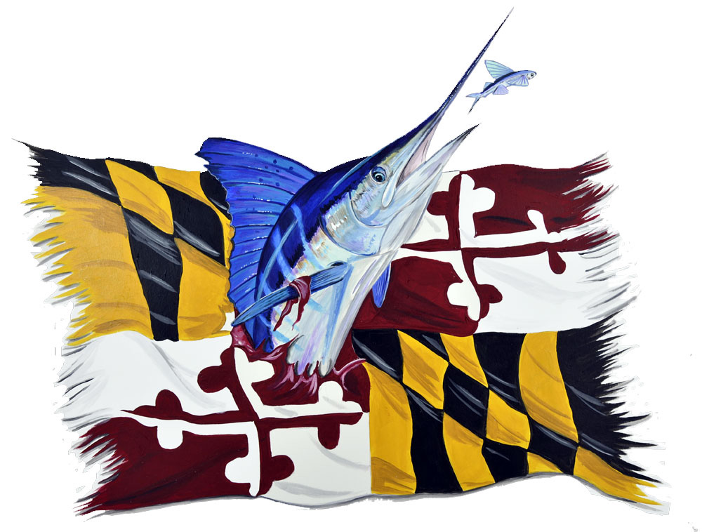 Marlin and Flag Decal/Sticker - Click Image to Close