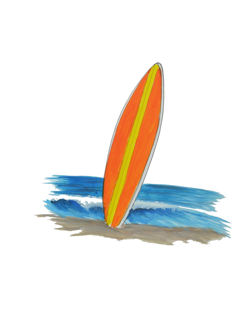 Surfboard in the Sand Decal/Sticker - Click Image to Close