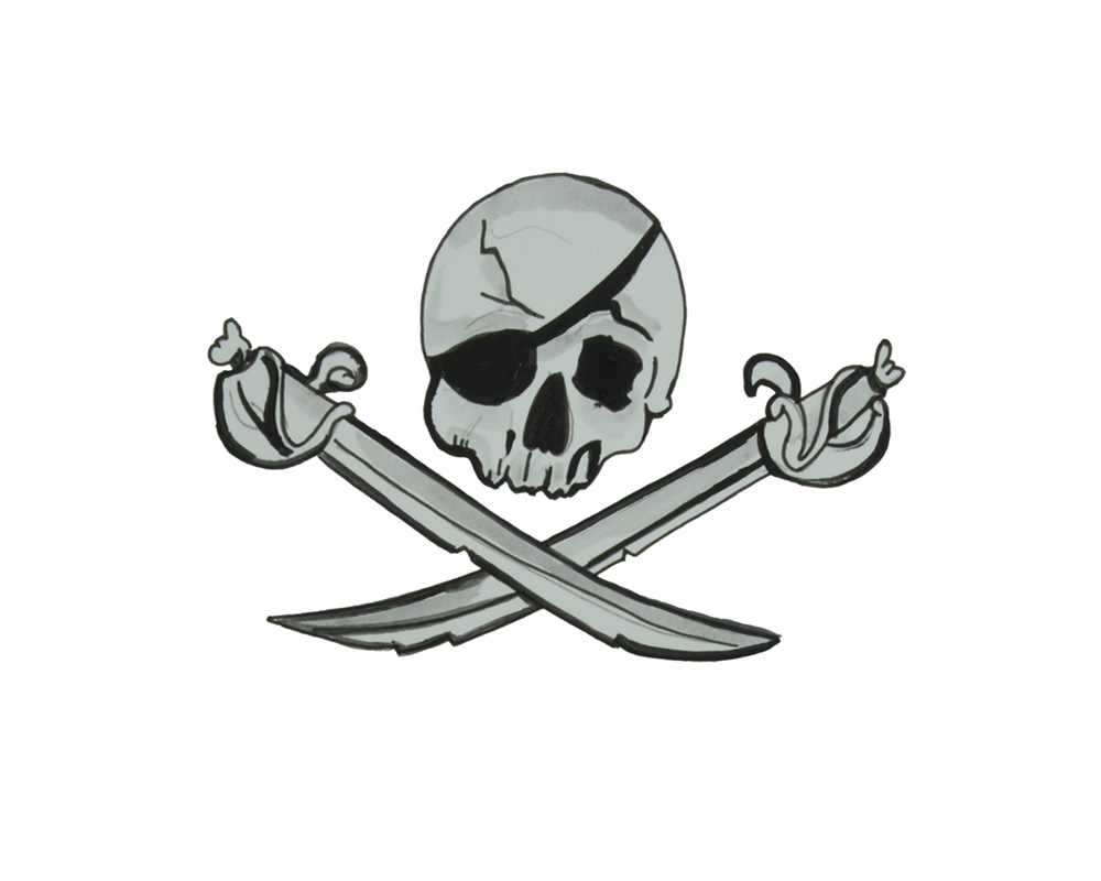Skull and Cross Swords Decal/Sticker - Click Image to Close