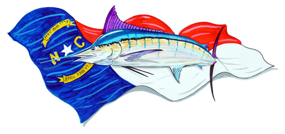 NC Flag & Blue Marlin Decal/Sticker - Click Image to Close