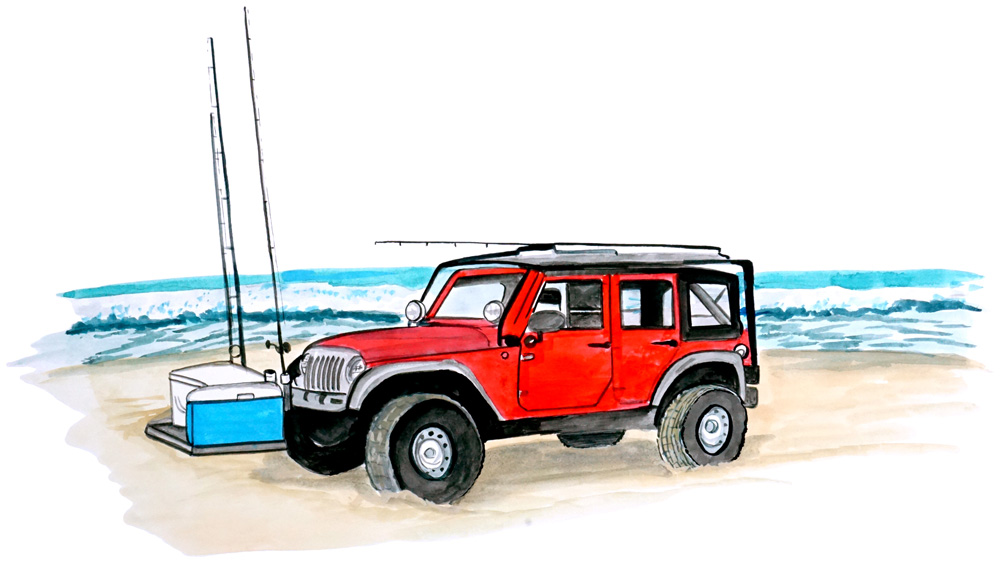 Jeep On Beach Decal/Sticker - Click Image to Close