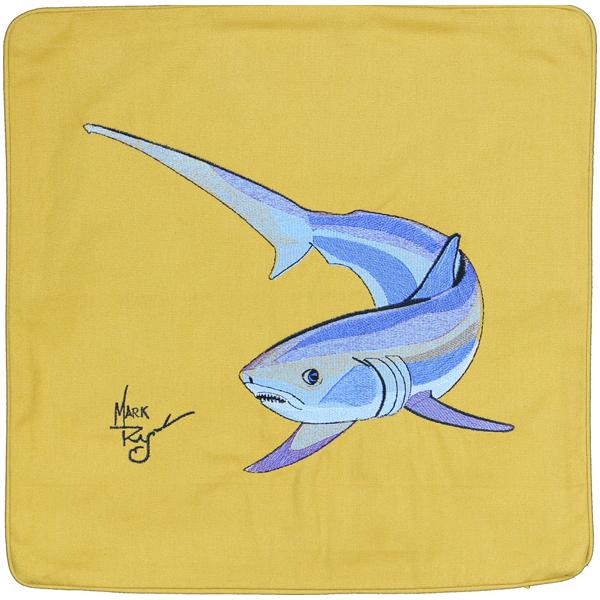 Thresher Shark Embroidered Canvas Pillow Cover Gold