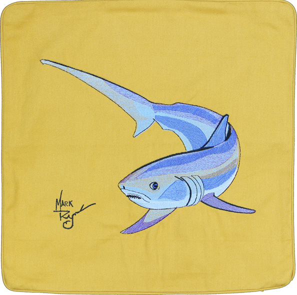 Thresher Shark Embroidered Canvas Pillow Cover Gold - Click Image to Close