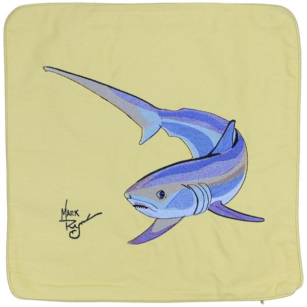Thresher Shark Embroidered Canvas Pillow Cover Yellow