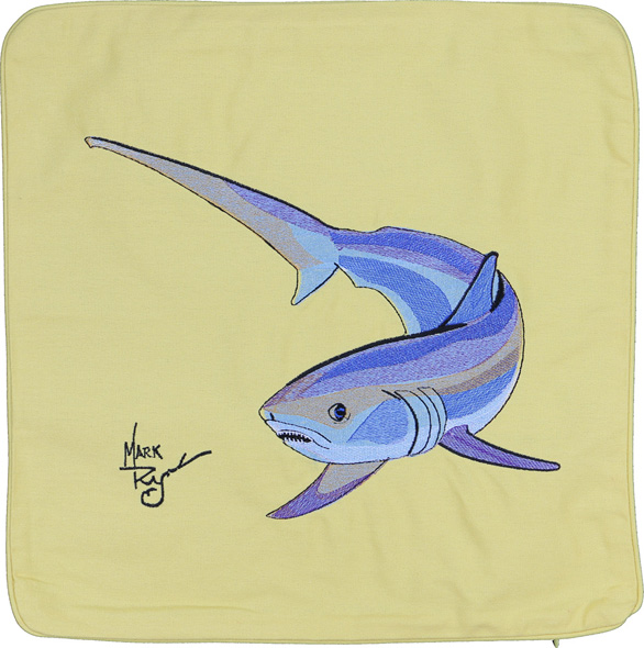 Thresher Shark Embroidered Canvas Pillow Cover Yellow - Click Image to Close