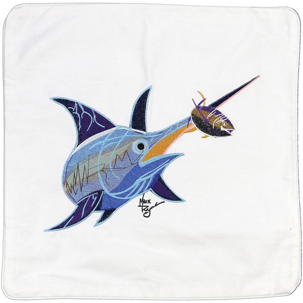 Swordfish Embroidered Canvas Pillow Cover White
