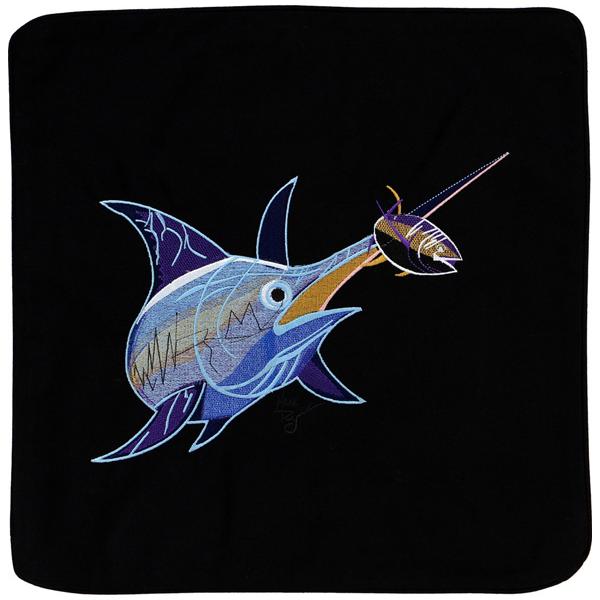 Swordfish Embroidered Canvas Pillow Cover Black - Click Image to Close