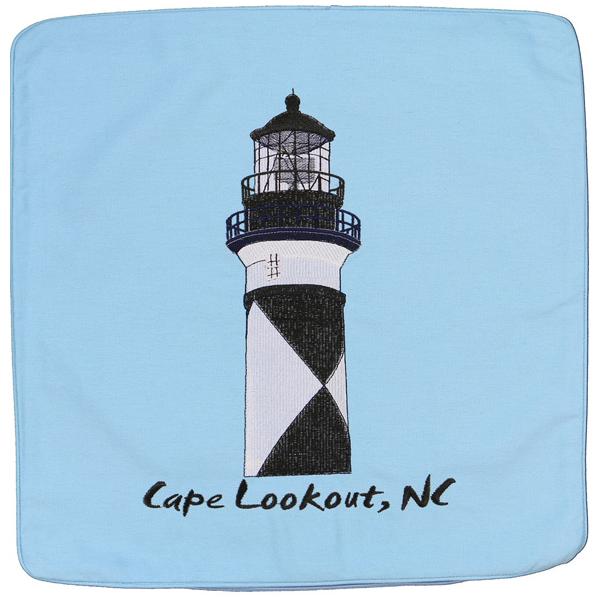 Cape Lookout Lighthouse Embroidered Canvas Pillow Cover Blue