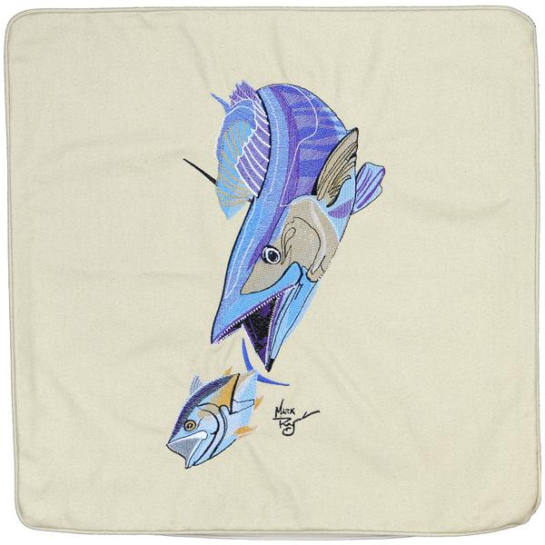 Wahoo/Tuna Embroidered Canvas Pillow Cover Light Tan - Click Image to Close