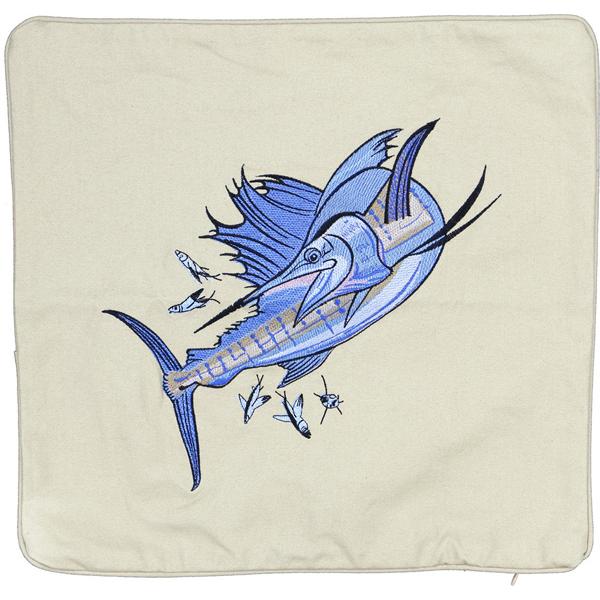 Sailfish Embroidered Canvas Pillow Cover Light Tan - Click Image to Close