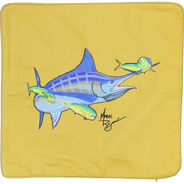 Marlin and Mahi Embroidered Canvas Pillow Cover Gold - Click Image to Close