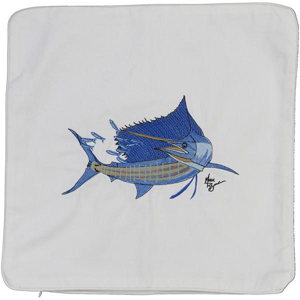 Sailfish Embroidered Decorative Canvas Pillow Cushion Cover Whit