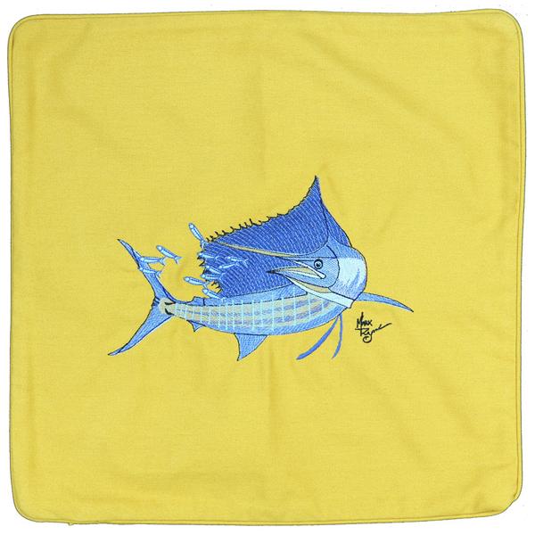 Sailfish Embroidered Canvas Pillow Cover Gold