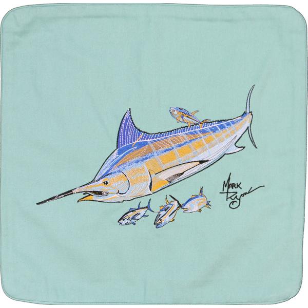 Blue Marlin with Tuna Embroidered Canvas Pillow Cover Aquamarine