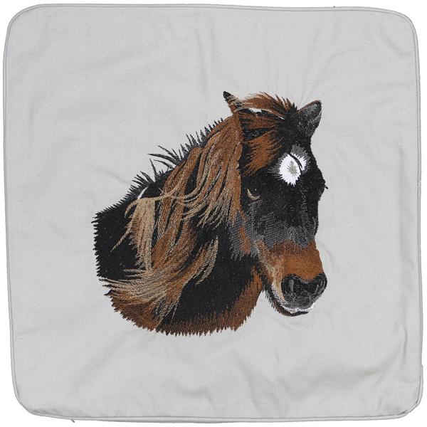 Wild Horse Pony Embroidered Canvas Pillow Cover Light Tan