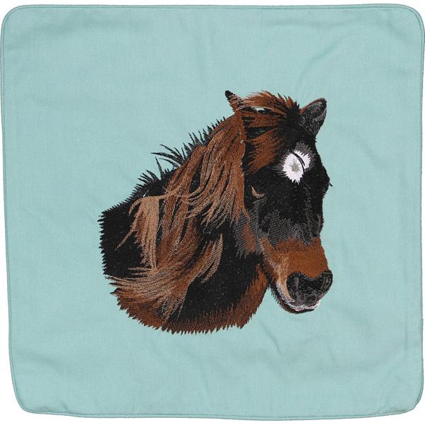 Wild Horse Pony Embroidered Canvas Pillow Cover Aquamarine