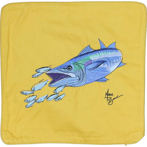 King Mackerel Embroidered Canvas Pillow Cover Gold - Click Image to Close