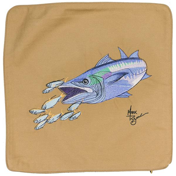 King Mackerel Embroidered Canvas Pillow Cover Dark Tan - Click Image to Close