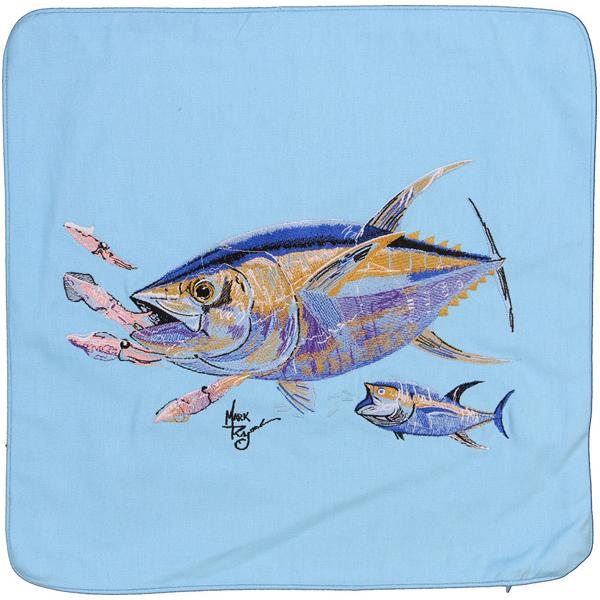 Yellowfin Tuna Squid Embroidered Throw Pillow Cushion Blue - Click Image to Close