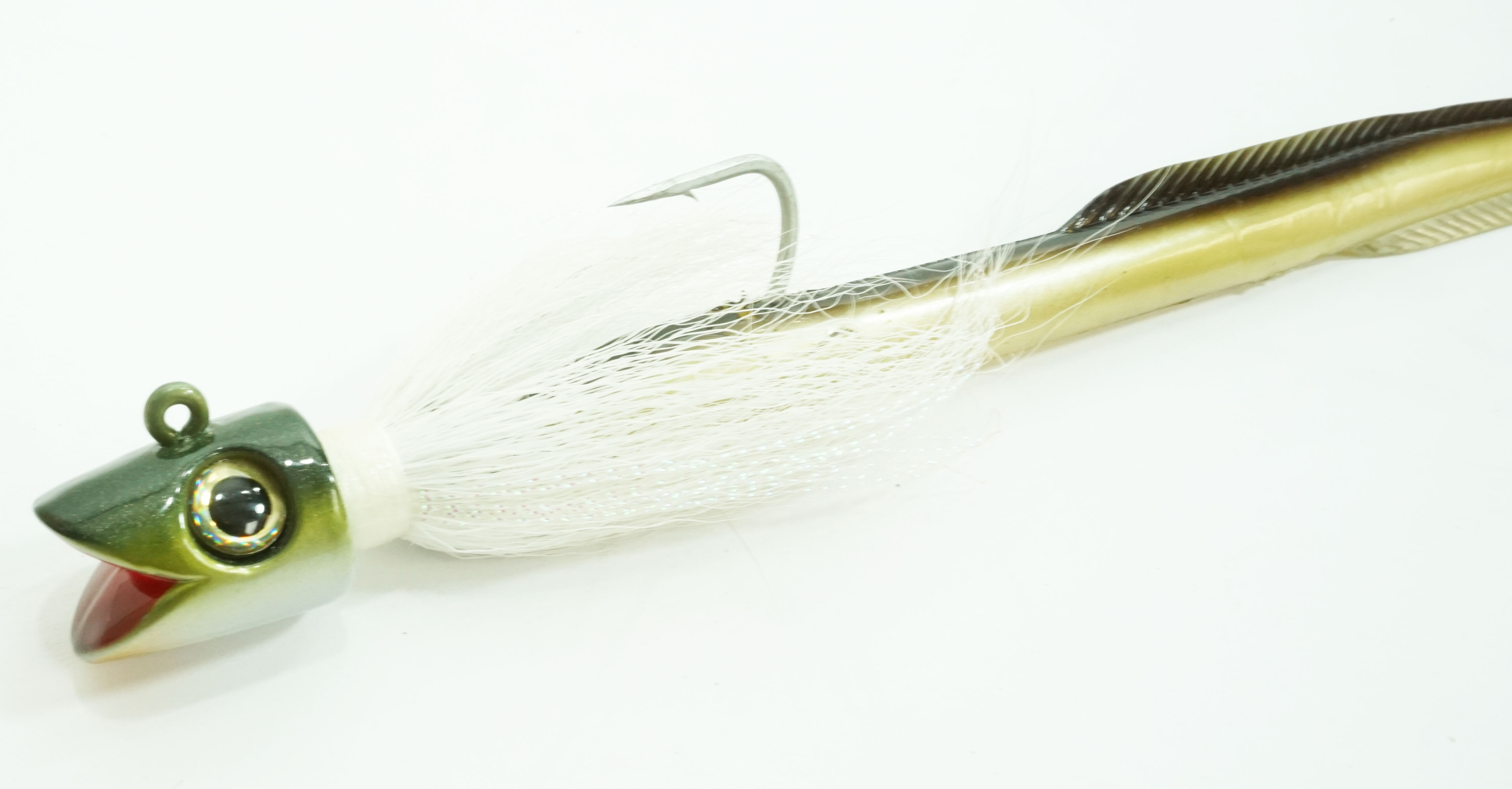 Smiling Bucktail Jig and Eel Eel Color Head 4oz - Click Image to Close
