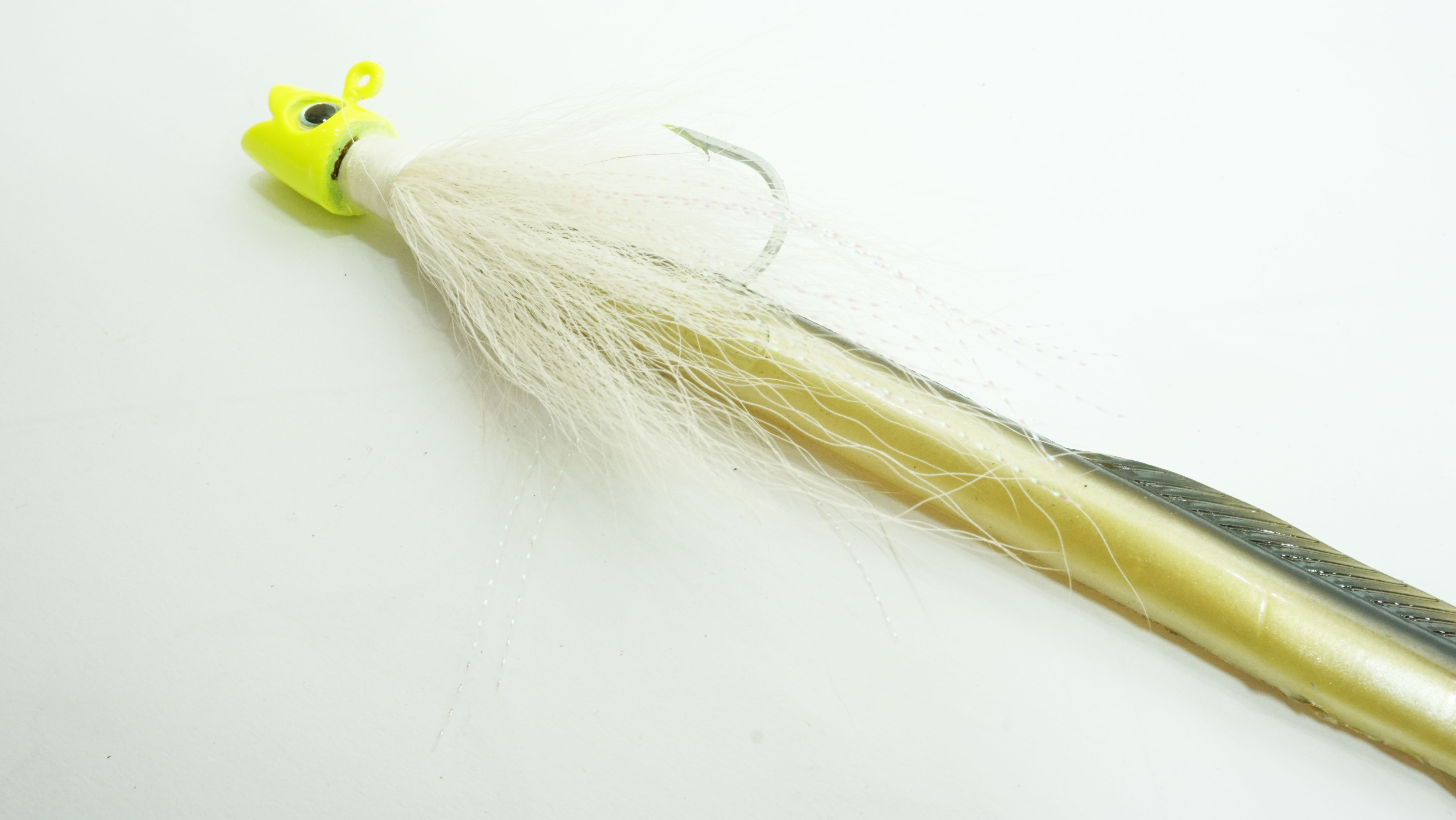 Smiling Bucktail Jig and Eel Chartreuse Head 2oz - Click Image to Close