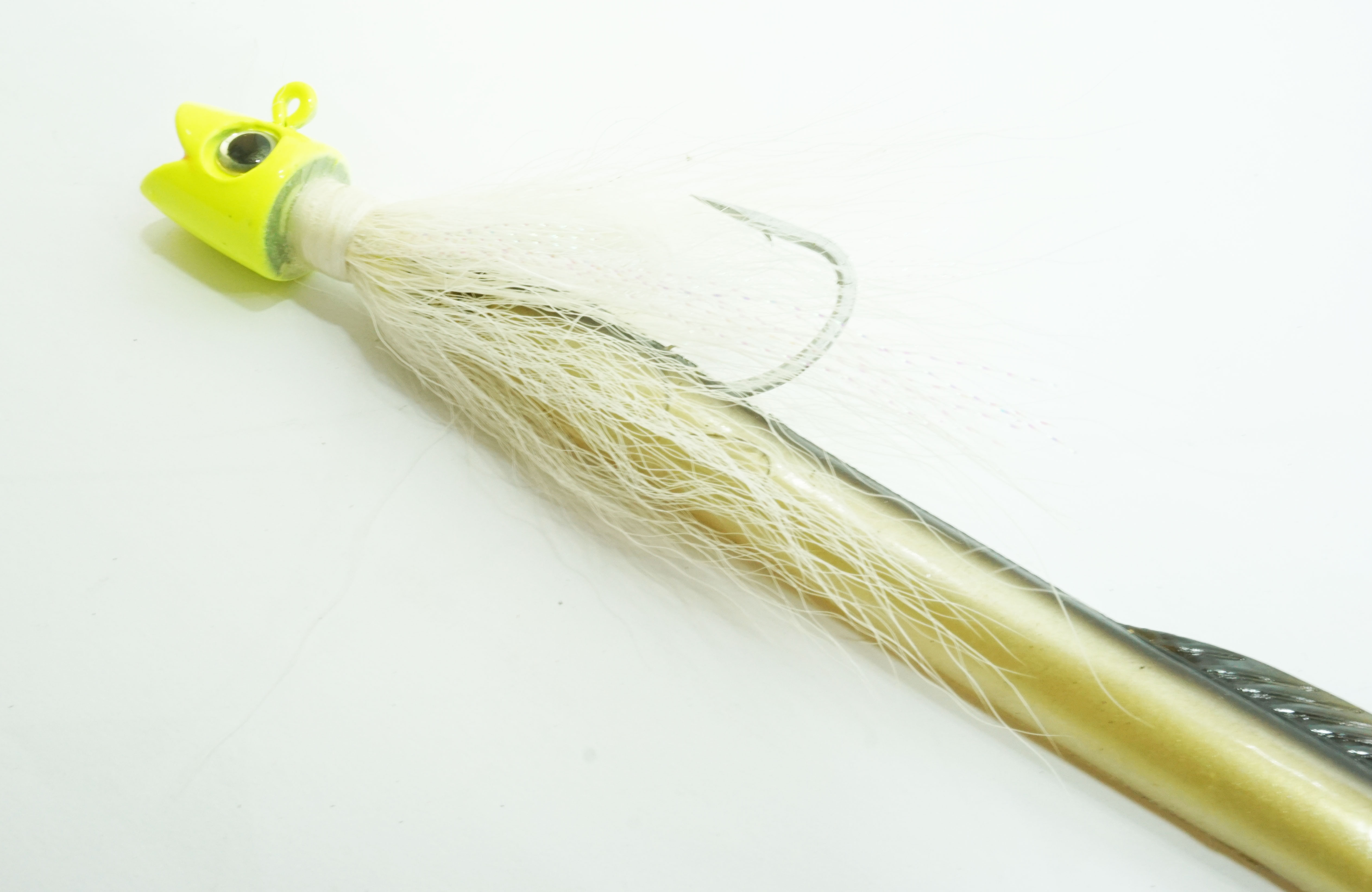 Smiling Bucktail Jig and Eel Chartreuse Head 3oz - Click Image to Close