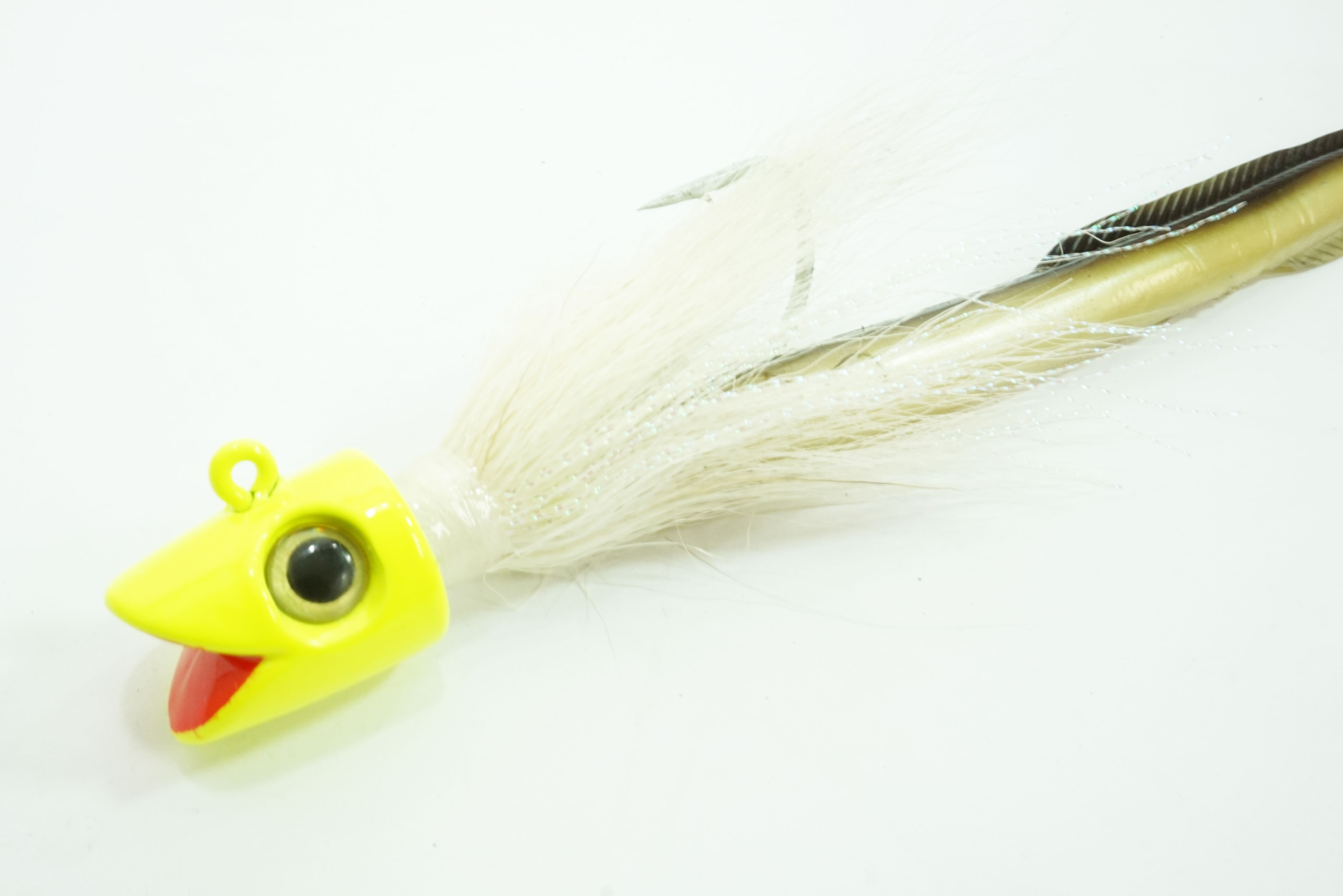 Smiling Bucktail Jig and Eel Chartreuse Head 4oz - Click Image to Close