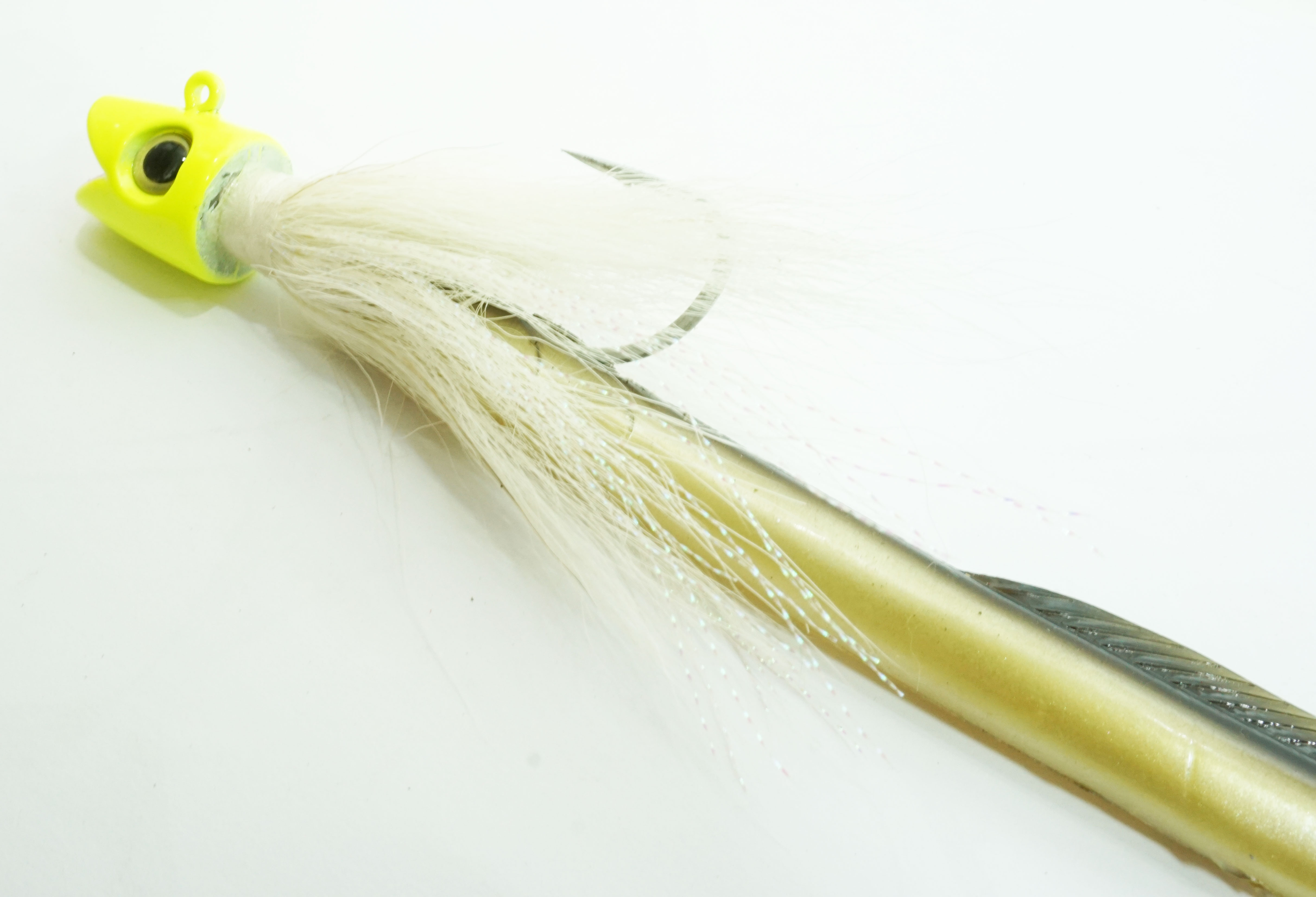 Smiling Bucktail Jig and Eel Chartreuse Head 4oz - Click Image to Close