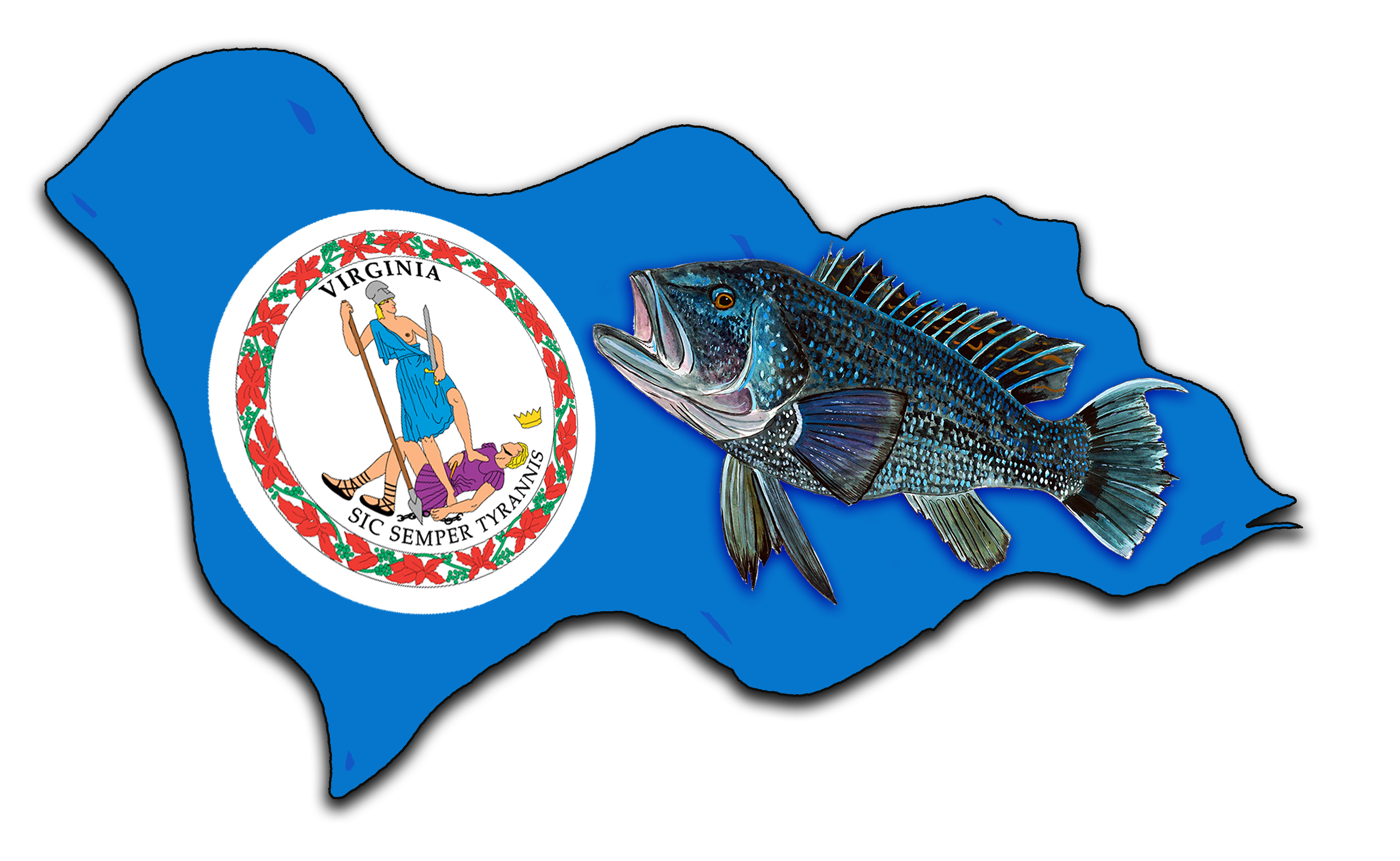 Virginia Flag with Sea Bass Decal/Sticker - Click Image to Close